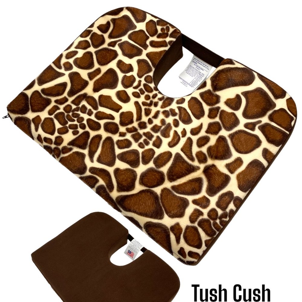 Tush-Cush Orthopedic Seat Cushion Giraffe Print Velour